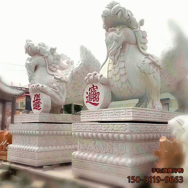 招財(cái)石雕貔貅_大型漢白玉招財(cái)進(jìn)寶看門(mén)神獸雕塑