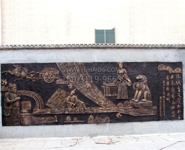 “漢代重氣質(zhì)，牡丹留正色”中國傳統(tǒng)文化浮雕壁畫，玻璃鋼仿銅園林墻壁裝飾壁畫雕塑