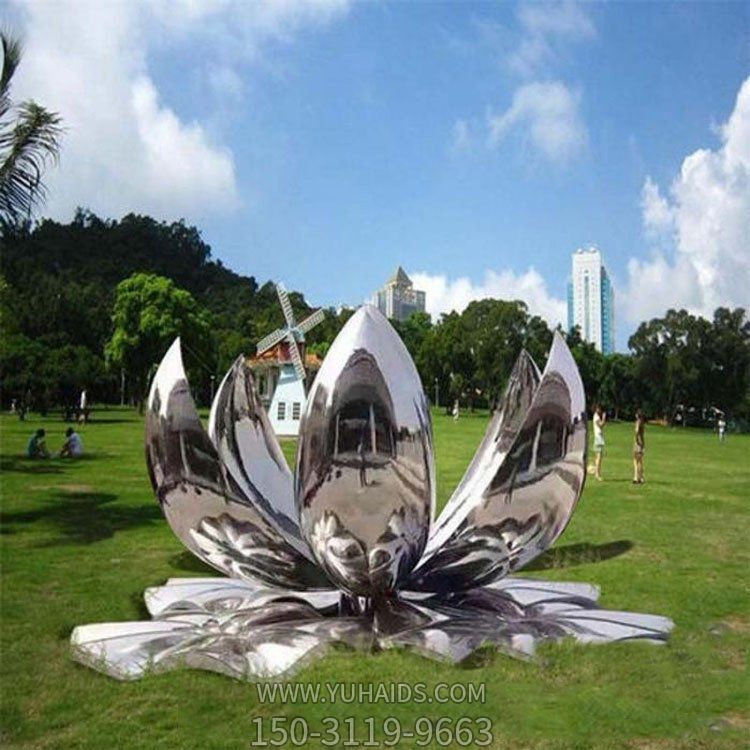 不銹鋼鏡面戶(hù)外園林景觀大型蓮花雕塑