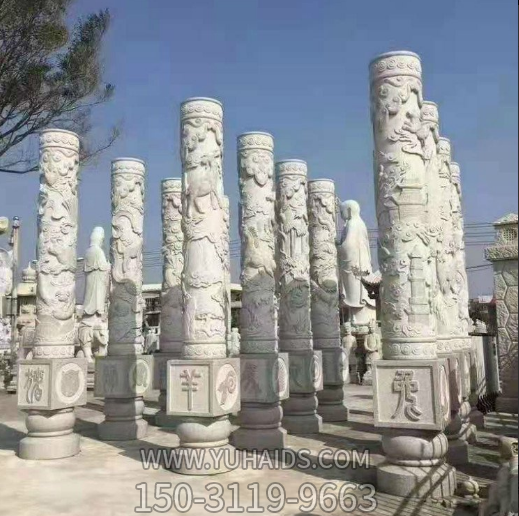 十二生肖石柱子，城市園林文化柱雕塑