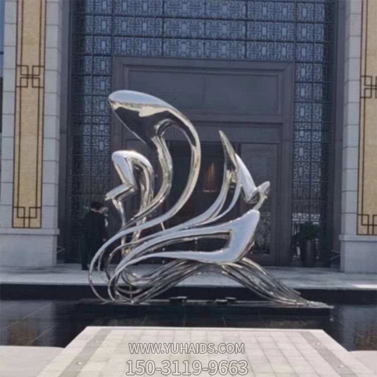 酒店門(mén)口水池?cái)[放不銹鋼鏡面抽象藝術(shù)造型雕塑