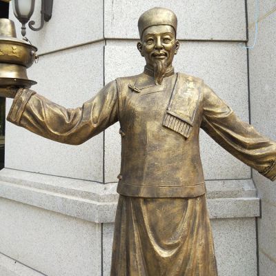 火鍋店攬客小二銅雕，飯店門(mén)口攬客人物塑像