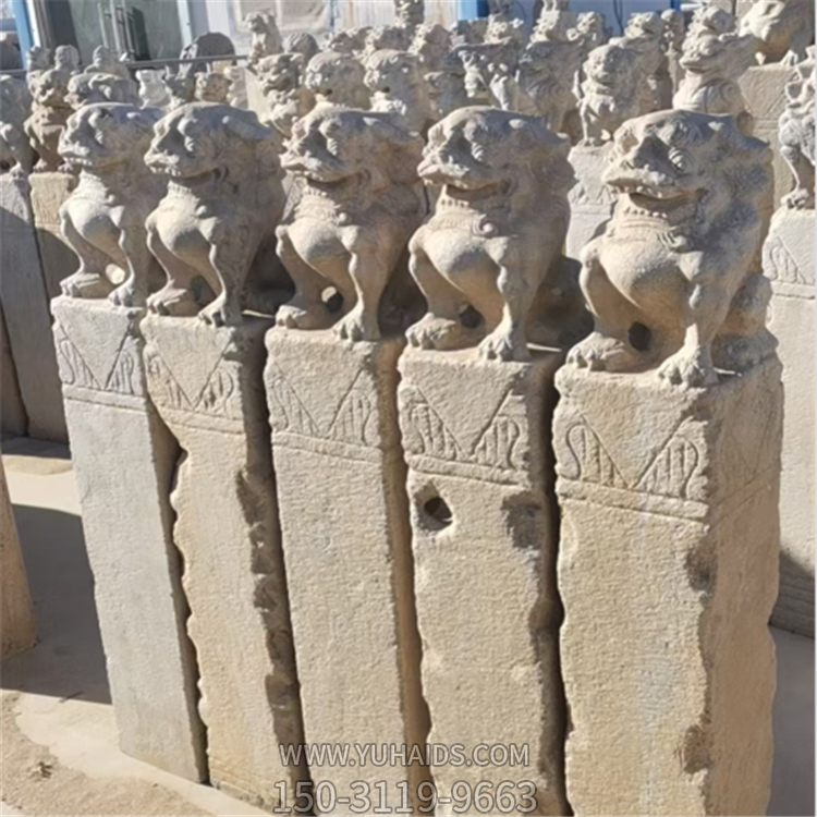 仿古栓馬柱，狻猊拴馬樁石雕雕塑