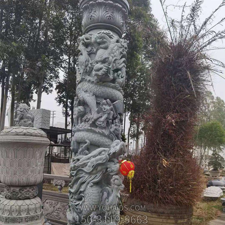 盤龍柱，青石石雕龍柱子雕塑