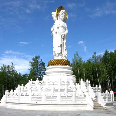 大理石石雕戶(hù)外園林景觀三面觀音雕塑