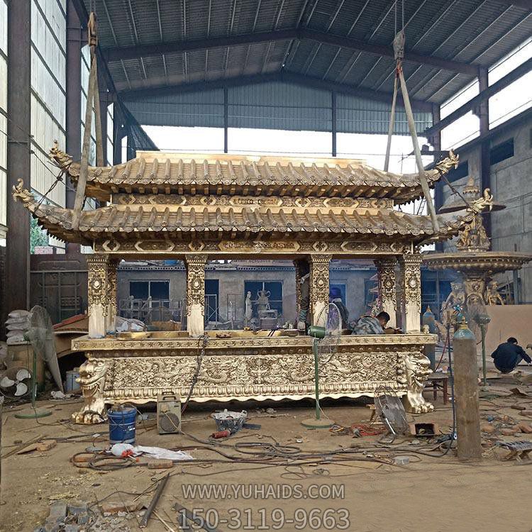 純銅大香爐，寺廟大型焚香爐雕塑