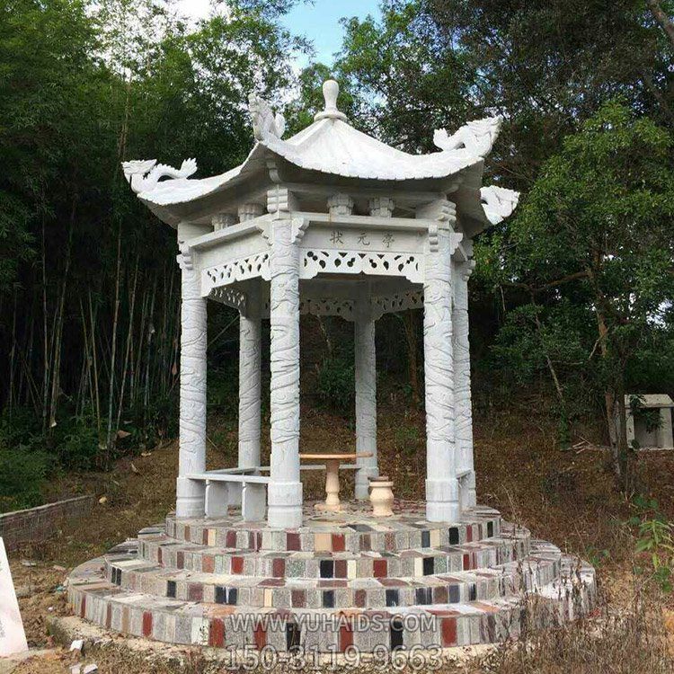 漢白玉六角石雕亭子，公園園林休息涼亭雕塑