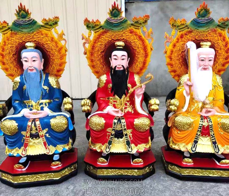 太上老君、上清靈寶天尊、三清道祖玻璃鋼彩繪神佛三清祖師雕塑