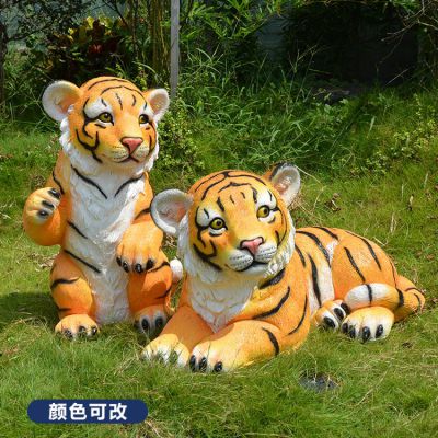 玻璃鋼仿真可愛老虎，彩繪老虎雕塑
