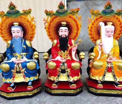 太上老君、上清靈寶天尊、三清道祖玻璃鋼彩繪神佛三清祖師雕塑