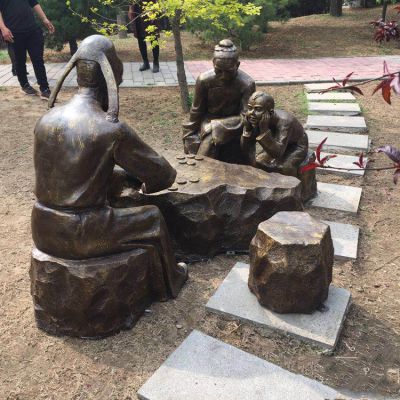 下棋，公園情景銅雕