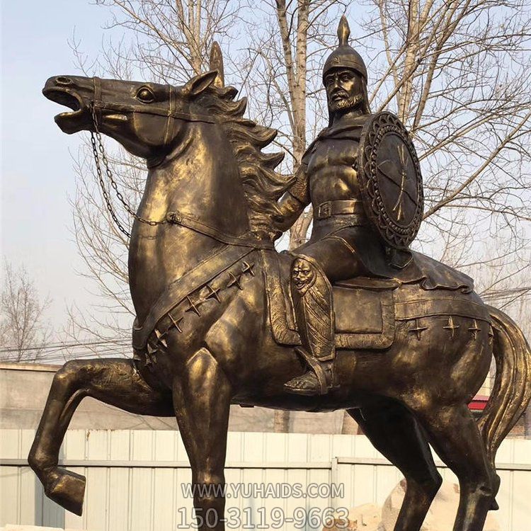 西方古代的騎馬士兵銅雕，手持盾牌騎馬身上的西方戰(zhàn)士雕塑