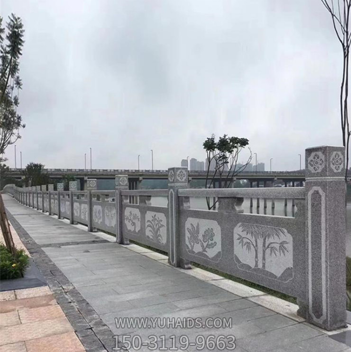花崗巖雕花石欄板，市政路橋護(hù)欄雕塑