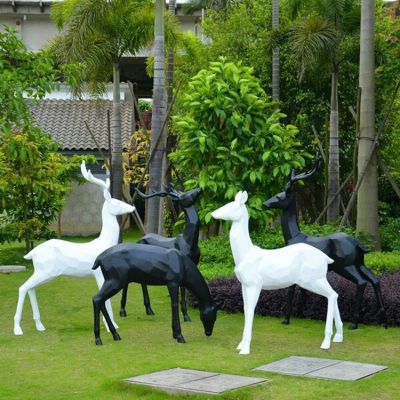 幾何鹿，梅花鹿玻璃鋼動(dòng)物雕塑