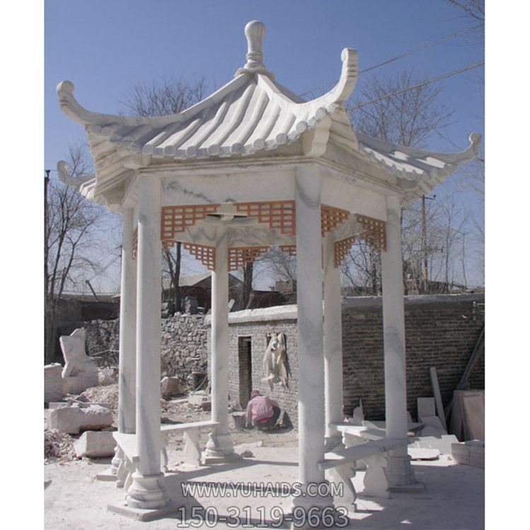學(xué)?；▓@擺放漢白玉休閑座椅涼亭雕塑