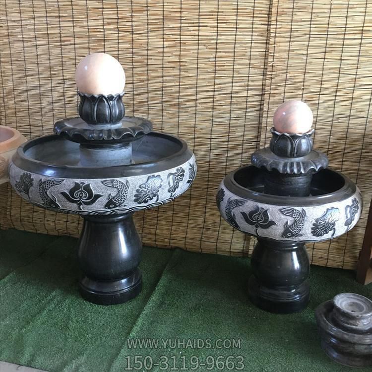 小型室內(nèi)黑色大理石風(fēng)水球水缽，辦公家用招財(cái)風(fēng)水?dāng)[件雕塑