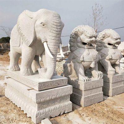 石雕大象、石雕獅子，漢白玉傳統(tǒng)雕塑定制加工