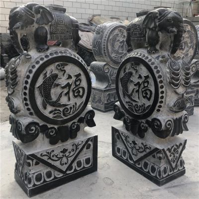 庭院門(mén)前擺放青石雕刻 小象一對(duì)抱鼓石門(mén)墩雕塑
