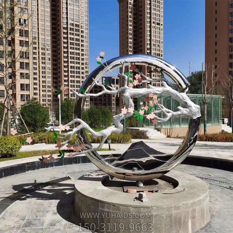 古風(fēng)梅花創(chuàng)意不銹鋼景觀雕塑，古意盎然的水景裝飾