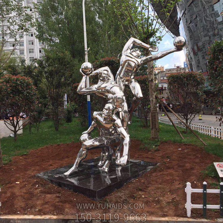 打籃球，不銹鋼鏡面體育運(yùn)動(dòng)主題人物雕塑