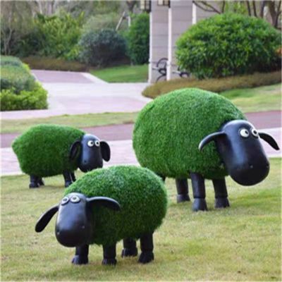 戶(hù)外幼兒園景觀玻璃鋼草坪植絨肖恩羊裝飾擺件