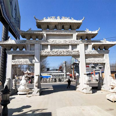 石雕牌坊，大型三間四柱漢白玉石雕牌樓