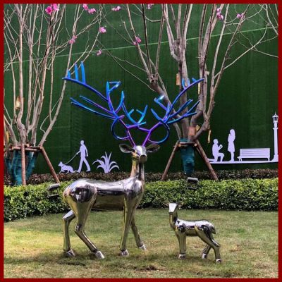 不銹鋼母子鹿，鏡面梅花鹿