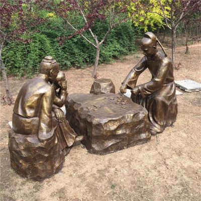下棋，民俗生活人物玻璃鋼場景雕塑
