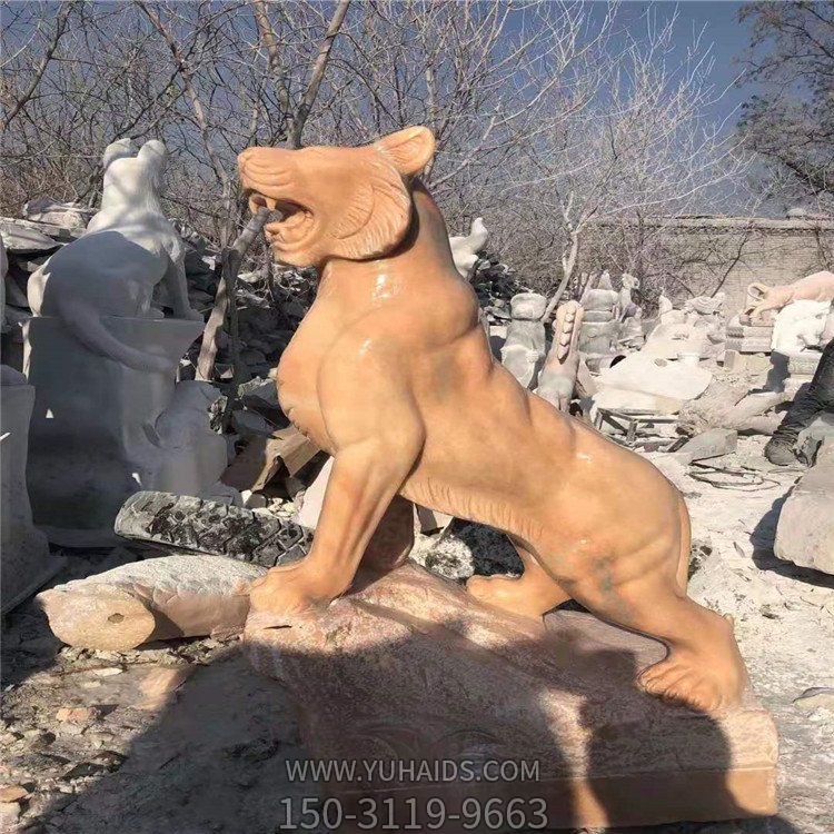 晚霞紅石雕老虎，十二生肖動物石雕雕塑