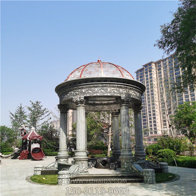大理石歐式涼亭小區(qū)花園擺放羅馬柱半圓頂涼亭雕塑