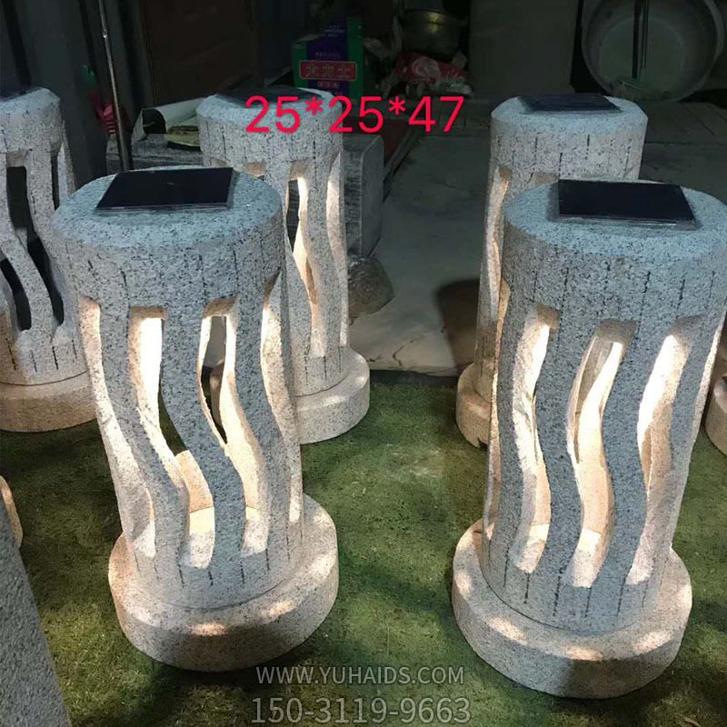 太陽能石燈籠現(xiàn)代簡約廣場大理石擺件草坪燈一對(duì)雕塑
