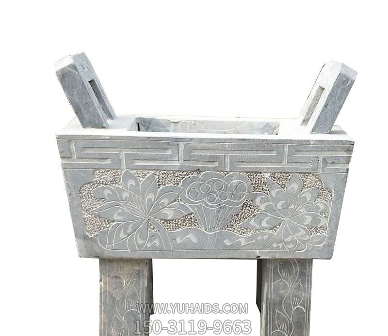 祭祀祈?；▓@廣場(chǎng)擺放浮雕花紋仿鼎香爐石雕雕塑
