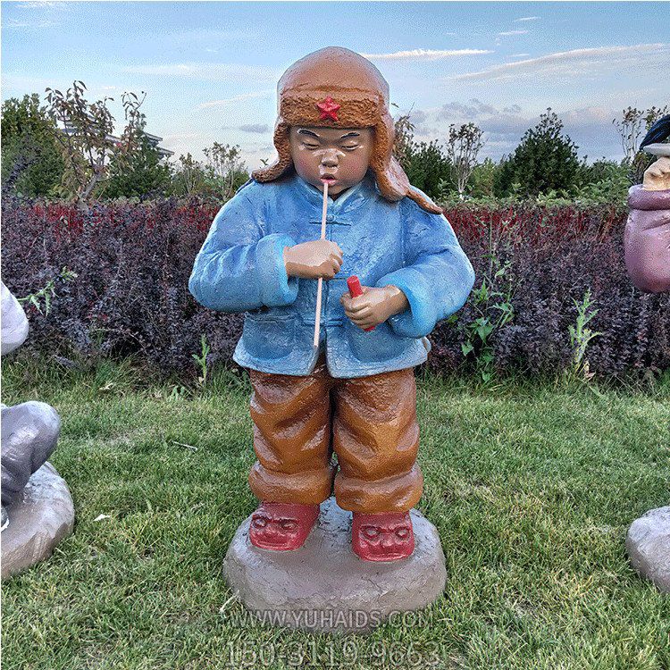 玻璃鋼小孩子，吹泡泡的小娃娃雕塑