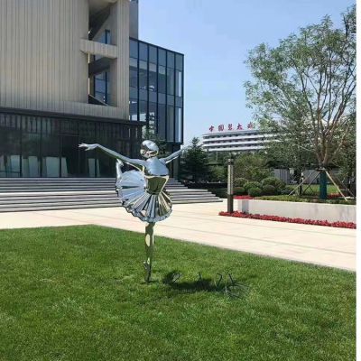 不銹鋼芭蕾女孩，鏡面跳舞女孩雕塑