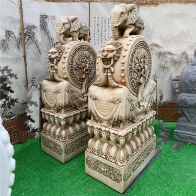 漢白玉大象抱鼓石，仿古做舊大門門墩