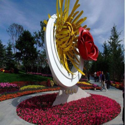 姊妹并艷，不銹鋼創(chuàng)意玫瑰花、菊花景觀雕塑