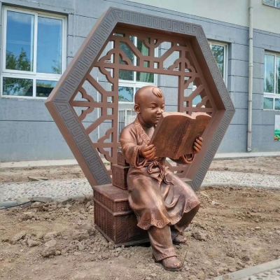 古代看書(shū)的小孩，校園鑄銅鍛銅創(chuàng)意學(xué)習(xí)廣場(chǎng)書(shū)籍雕塑