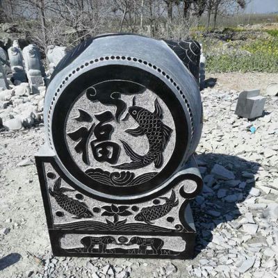 青石做舊浮雕鯉魚(yú) 福字院門(mén)墩 鎮(zhèn)宅納福
