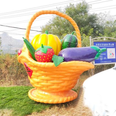 玻璃鋼花籃果籃，豐收年大型果盤景觀雕塑