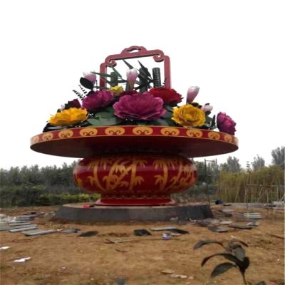 公園廣場大型玻璃鋼景觀花籃，慶典大花籃