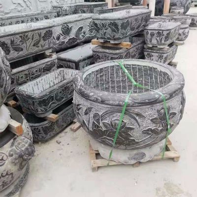老石槽，黑色大理石石雕水缸水盆