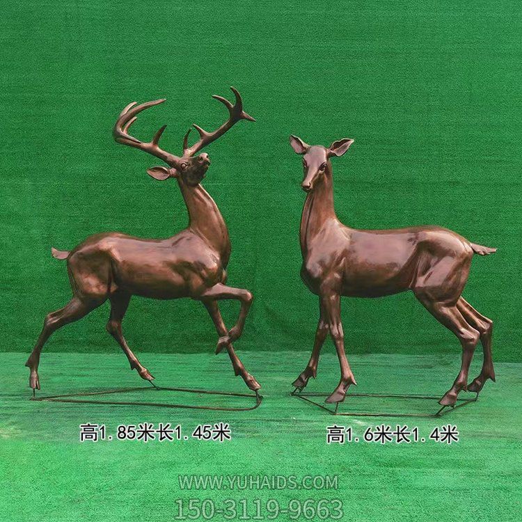 近2米高的玻璃鋼仿銅鹿，可改色，可做鑄銅效果雕塑
