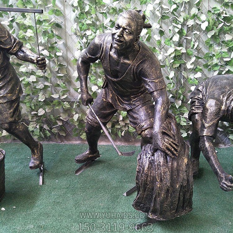 割稻子，玻璃鋼仿銅農(nóng)耕人物雕塑