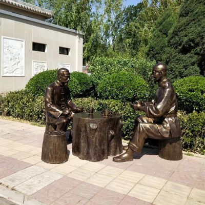 喝茶，玻璃鋼仿銅場(chǎng)景人物雕塑