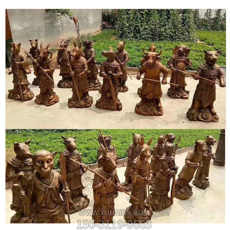 人身獸首的十二生肖銅雕，可做石材或玻璃鋼材質(zhì)雕塑