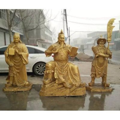 寺廟景區(qū)大型鑄銅噴金漆關公、周倉和關平