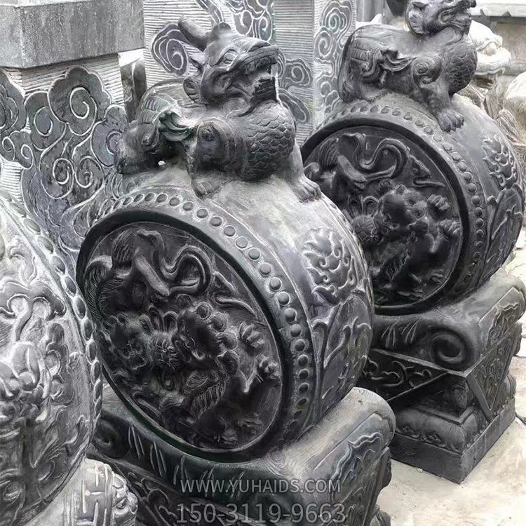 庭院門(mén)口門(mén)墩一對(duì)鎮(zhèn)宅獅子抱鼓石擺件                           雕塑