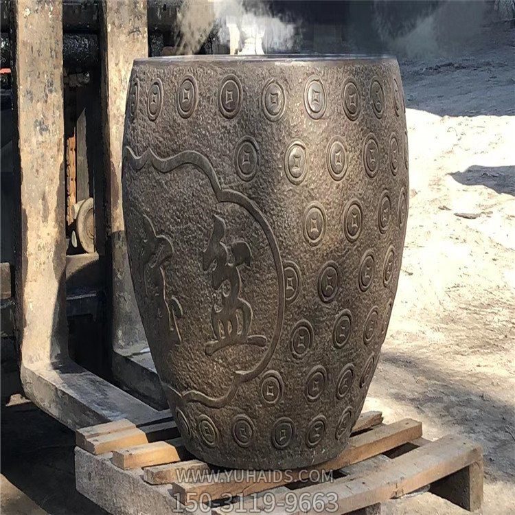 聚寶盆，仿古石雕，招財(cái)擺件雕塑