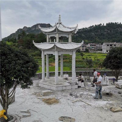 石雕涼亭，雙層六柱石亭子