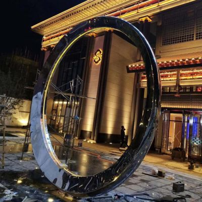 酒店會(huì)所擺放不銹鋼圓環(huán)噴泉景觀(guān)雕塑